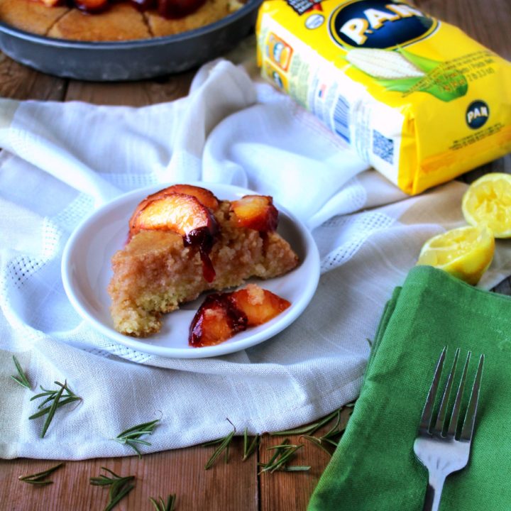 Emeril's Cornmeal Olive Oil Cake with Poached Peaches