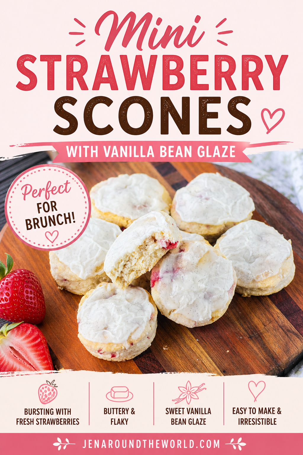 Mini Strawberry Scones with Vanilla Bean Glaze