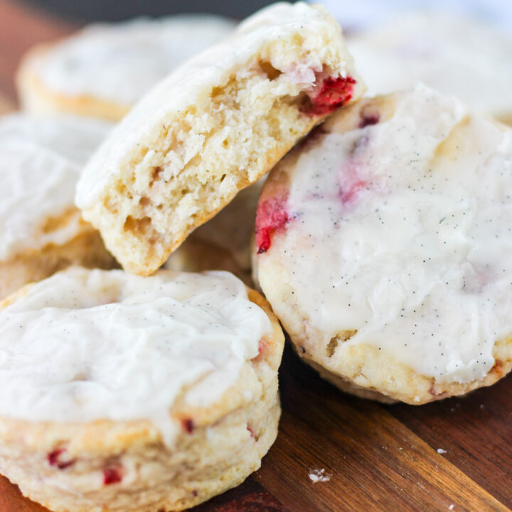 Mini Strawberry Scones with Vanilla Bean Glaze