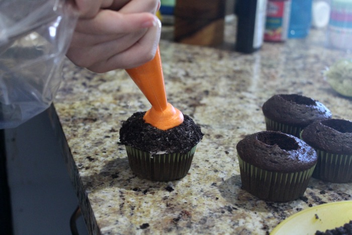 Carrots in the dirt cupcake step 4