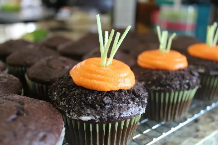 carrots in the dirt cupcakes featured