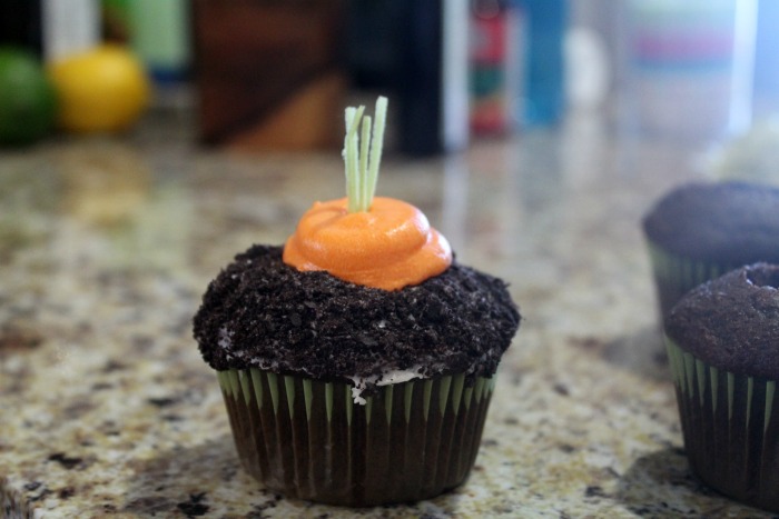carrots in the dirt cupcakes step 5 finished