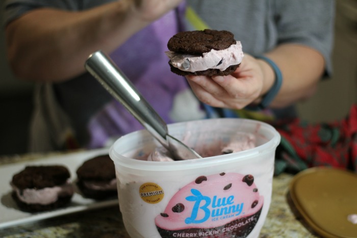 These dark chocolate cherry ice cream cookie sandwiches are absolutely delicious. Perfect for the summer