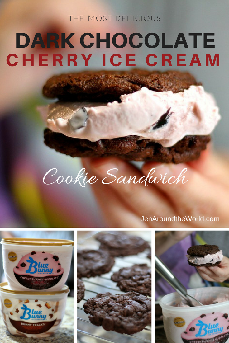 These dark chocolate cherry ice cream cookie sandwiches are absolutely delicious. Perfect for the summer