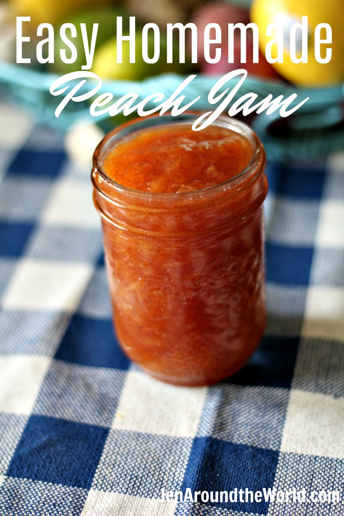 This quick and easy homemade peach jam is perfect for using up leftover over ripe peaches