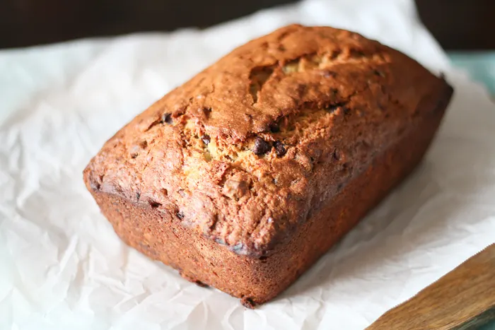 Loaf of banana bread before its sliced