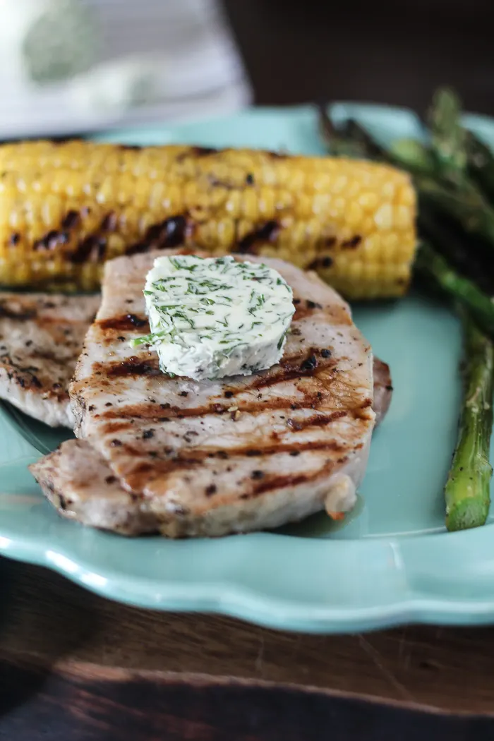 Grilled Pork Chops with Garlic Herb Butter