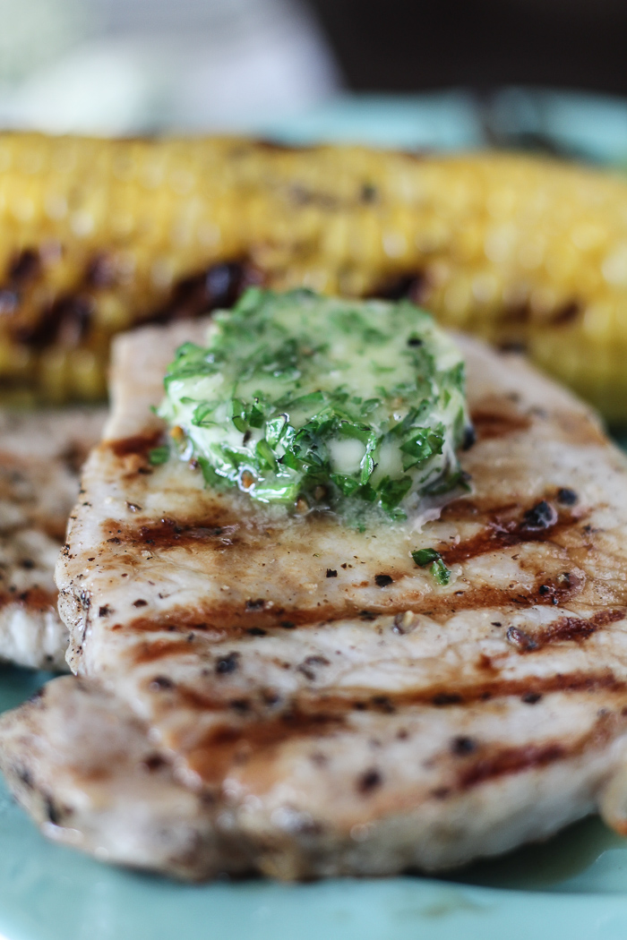 Grilled Pork Chops with Garlic Herb Butter