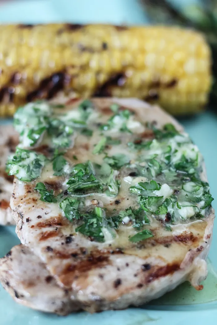 Grilled Pork Chops with Garlic herb Butter