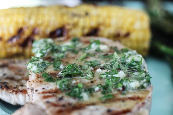 Grilled Pork Chops with Garlic Herb Butter