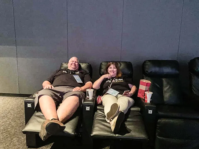 Jennifer and Stephen in reclining seats at Branson IMAX