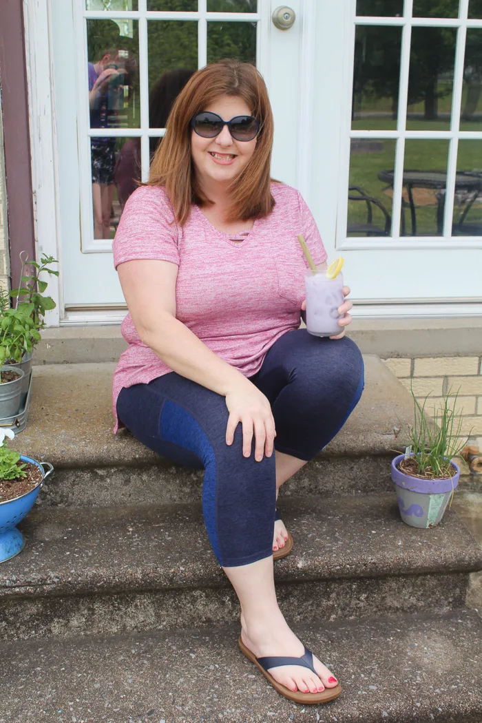 Jennifer sitting on the back porch with her lemonade