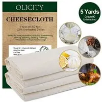 Olicity Cheesecloth, Grade 90, 45 Square Feet, 100% Unbleached Cotton Fabric Ultra Fine Cheesecloth for Cooking, Strainer, Baking, Hallowmas Decorations (5 Yards)