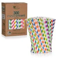 Zunii 300-Pack Multi-Color Biodegradable Paper Straws - 10 Bright Colors - Eco Friendly Straws for Juice, Soda, Cocktails, Shakes - Great for Birthday Parties, Bridal Showers, Cake Pop Sticks