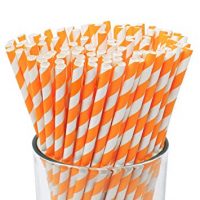 Just Artifacts 100pcs Premium Biodegradable Striped Paper Straws (Striped, Orange)