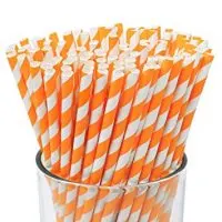 Just Artifacts 100pcs Premium Biodegradable Striped Paper Straws (Striped, Orange)
