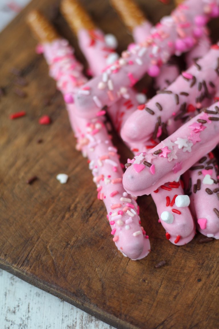 Chocolate Covered Valentine Pretzel Rods