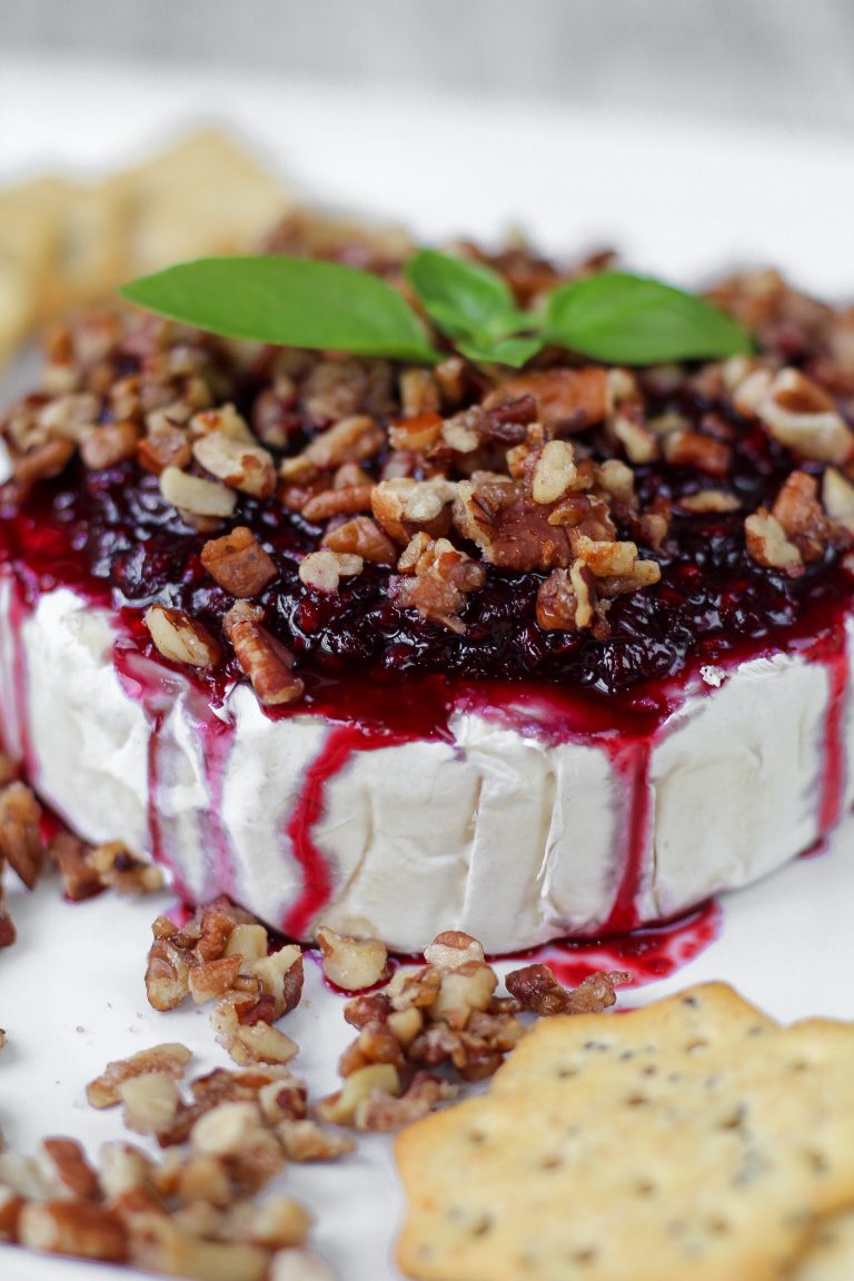 Blackberry Basil Balsamic Brie with Sweetened Pecans