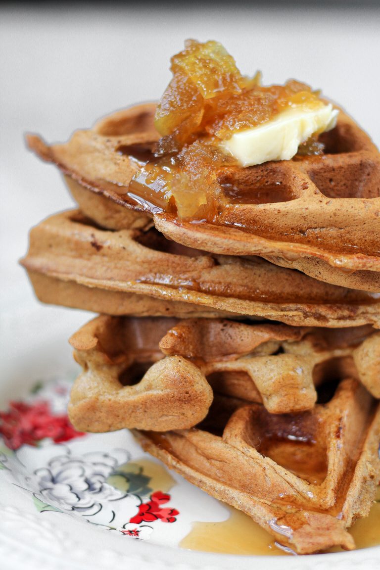 Apple Cider Waffles with Caramel Apple Syrup