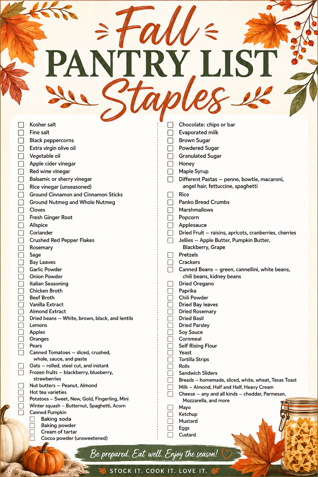 fall pantry staples checklist