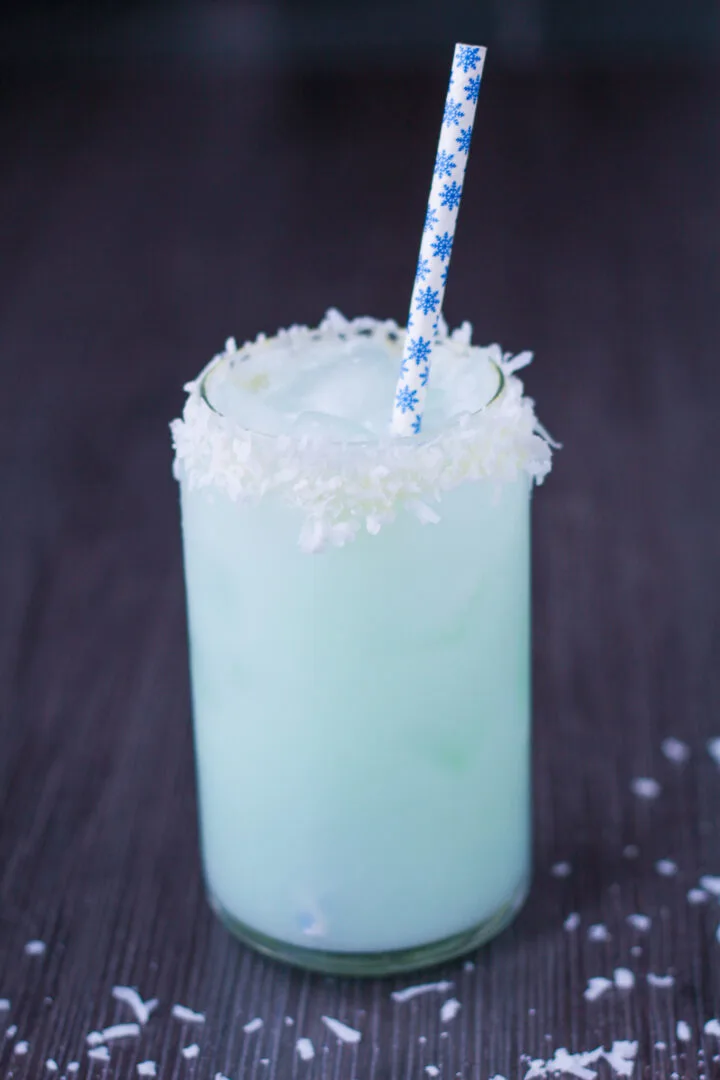 Jack Frost mocktail frosty blue coconut pineapple blue curacao syrup winter holiday Christmas party