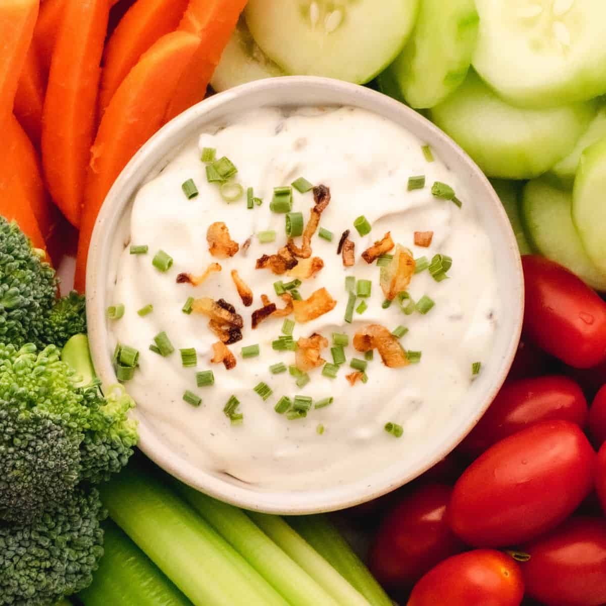 Image for Creamy Veggie Dip with Sour Cream and Crispy Shallots – Hey, Snickerdoodle!