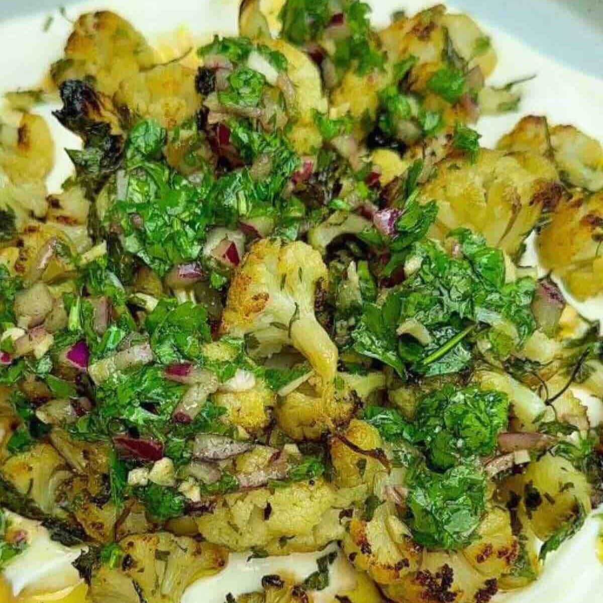 Image for How to make Roasted Cauliflower with Yogurt & Chimichurri
