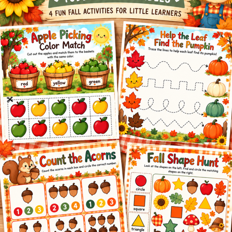 Free September Toddler Printables – 4 Fun Fall Learning Activities